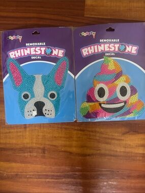 Removable Rhinestone Decal - Multicolor Sparkle Emoji & Blue Dog Set